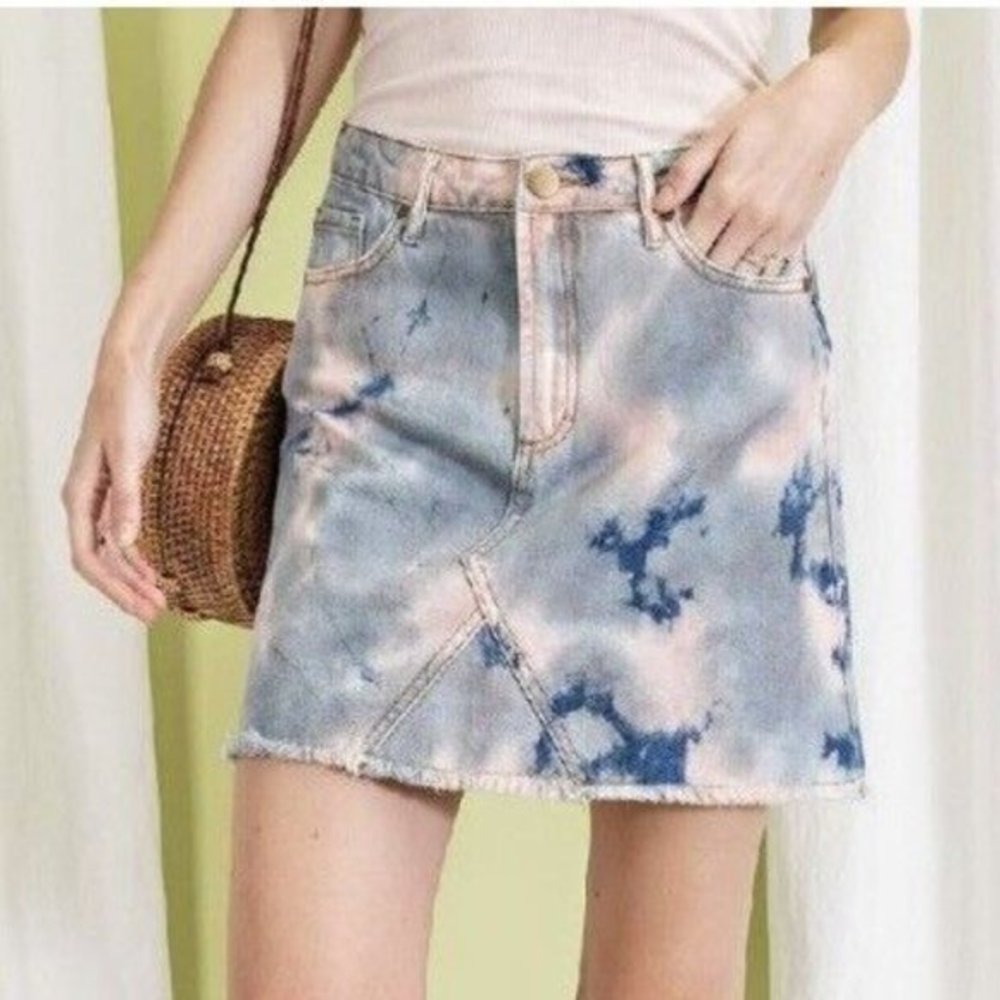 New Anthropologie Small‎ Large Easel Tie Dye Denim Cotton Jean Boho Mini Skirt